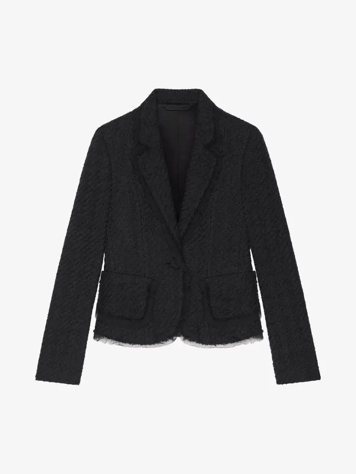 Givenchy Jacket In Houndstooth Tweed Black Women Coats and Jackets