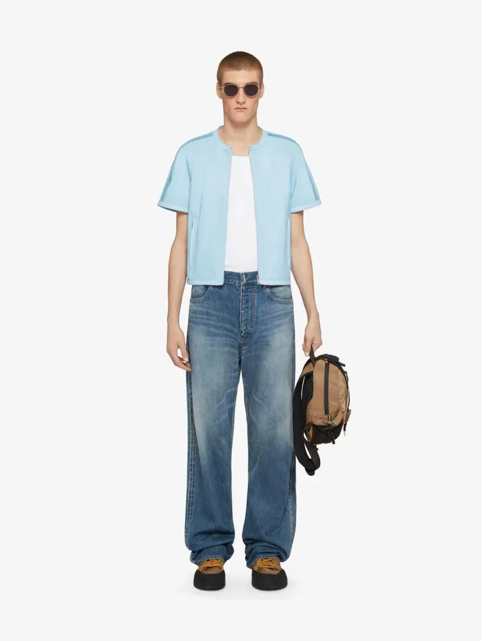 Givenchy Jacket In Perforated Leather Sky Blue Men Outerwear and Blousons