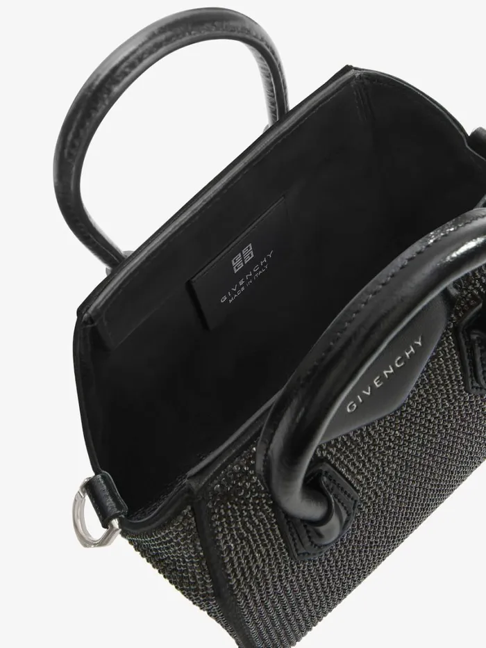 Givenchy Micro Antigona Bag In Satin With Strass Black Women Crossbody Bags Givenchy Micro Antigona Bag In Satin With Strass Black Women Crossbody Bags