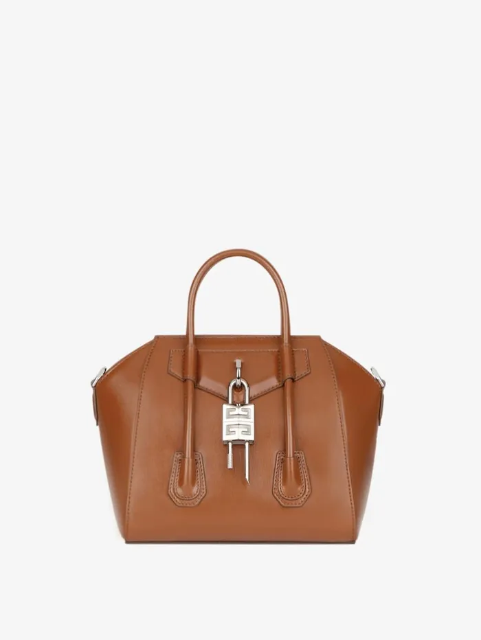 Givenchy Mini Antigona Lock Bag In Box Leather Chestnut Women Crossbody Bags