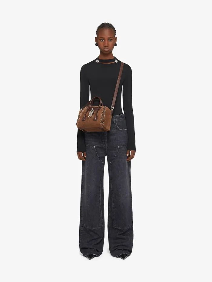 Givenchy Mini Antigona Lock Bag In Corset Style Suede Walnut Brown Women Crossbody Bags Givenchy Mini Antigona Lock Bag In Corset Style Suede Walnut Brown Women Crossbody Bags