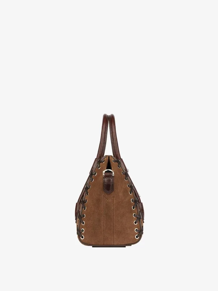 Givenchy Mini Antigona Lock Bag In Corset Style Suede Walnut Brown Women Crossbody Bags Givenchy Mini Antigona Lock Bag In Corset Style Suede Walnut Brown Women Crossbody Bags