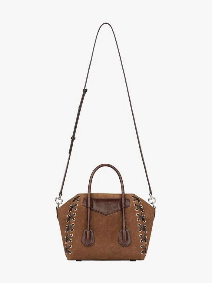 Givenchy Mini Antigona Lock Bag In Corset Style Suede Walnut Brown Women Crossbody Bags Givenchy Mini Antigona Lock Bag In Corset Style Suede Walnut Brown Women Crossbody Bags