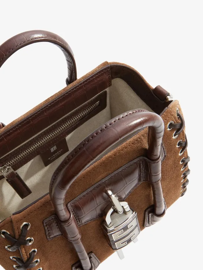 Givenchy Mini Antigona Lock Bag In Corset Style Suede Walnut Brown Women Crossbody Bags Givenchy Mini Antigona Lock Bag In Corset Style Suede Walnut Brown Women Crossbody Bags