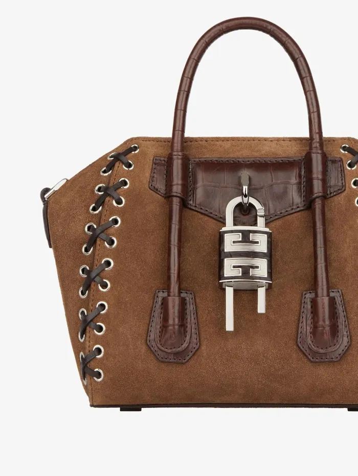 Givenchy Mini Antigona Lock Bag In Corset Style Suede Walnut Brown Women Crossbody Bags Givenchy Mini Antigona Lock Bag In Corset Style Suede Walnut Brown Women Crossbody Bags