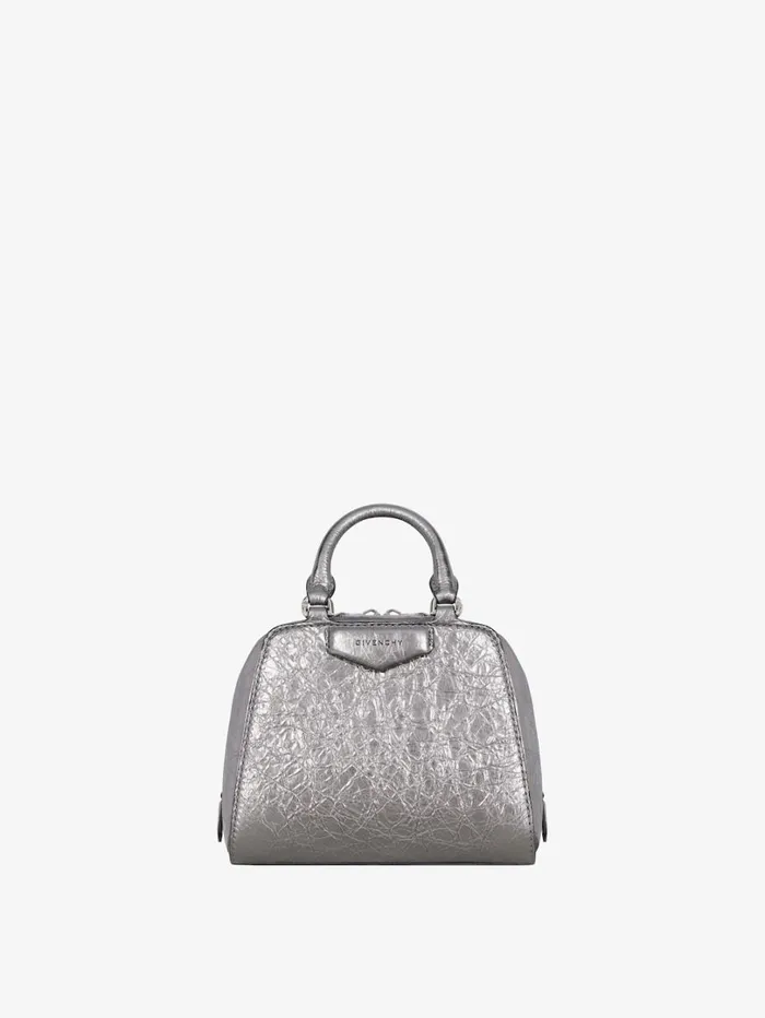 Givenchy Nano Antigona Cube Bag In Laminated Leather Silvery Grey Women Crossbody Bags