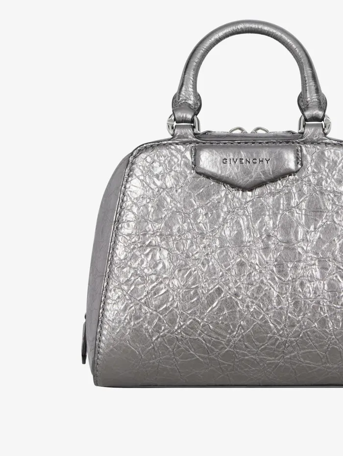 Givenchy Nano Antigona Cube Bag In Laminated Leather Silvery Grey Women Crossbody Bags Givenchy Nano Antigona Cube Bag In Laminated Leather Silvery Grey Women Crossbody Bags