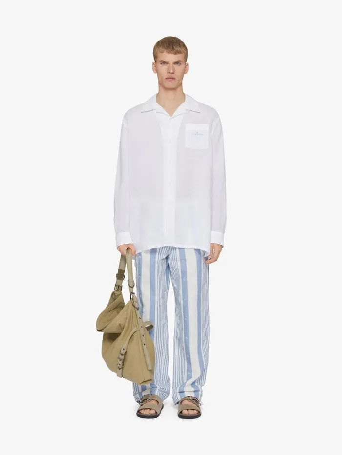 Givenchy Pants In Linen With 4G Stripes Blueoff White Men Pants and Shorts