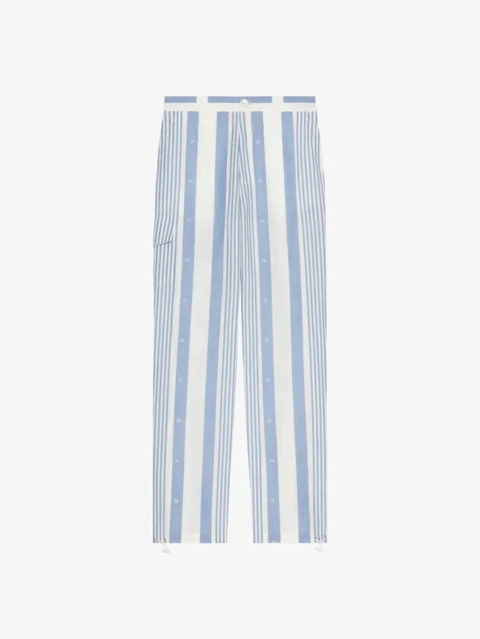 Givenchy Pants In Linen With 4G Stripes Blueoff White Men Pants and Shorts