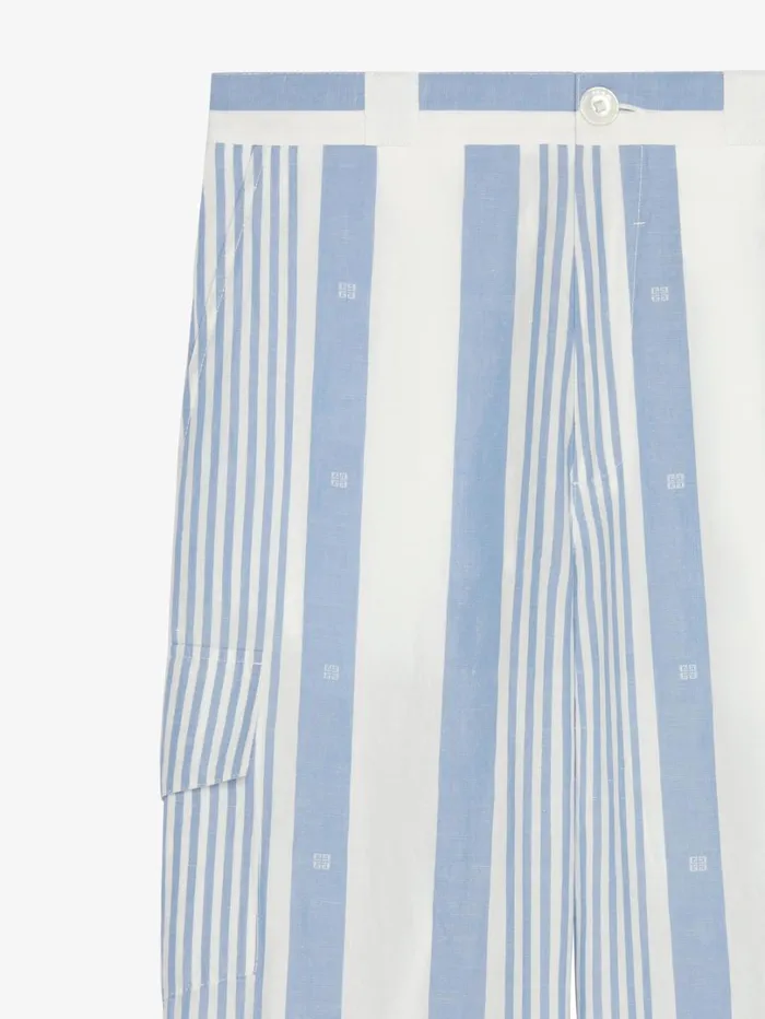 Givenchy Pants In Linen With 4G Stripes Blueoff White Men Pants and Shorts