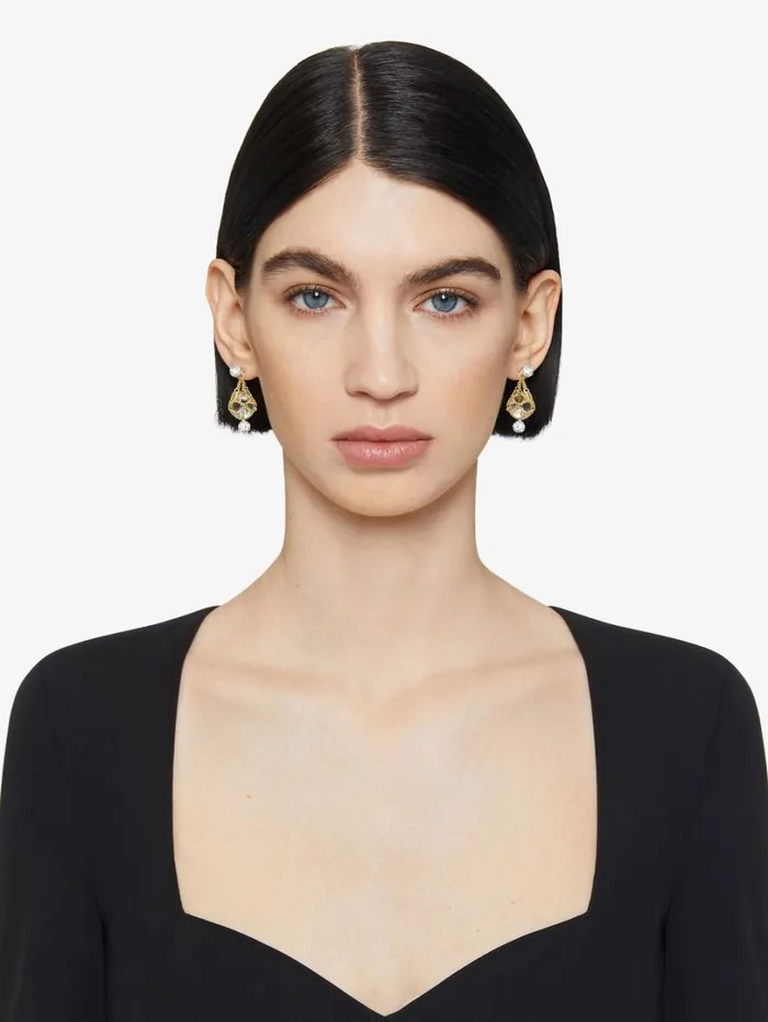 Givenchy Pearling Earrings In Metal With Pearls And Crystals Transparentgolden Women Jewelry Givenchy Pearling Earrings In Metal With Pearls And Crystals Transparentgolden Women Jewelry