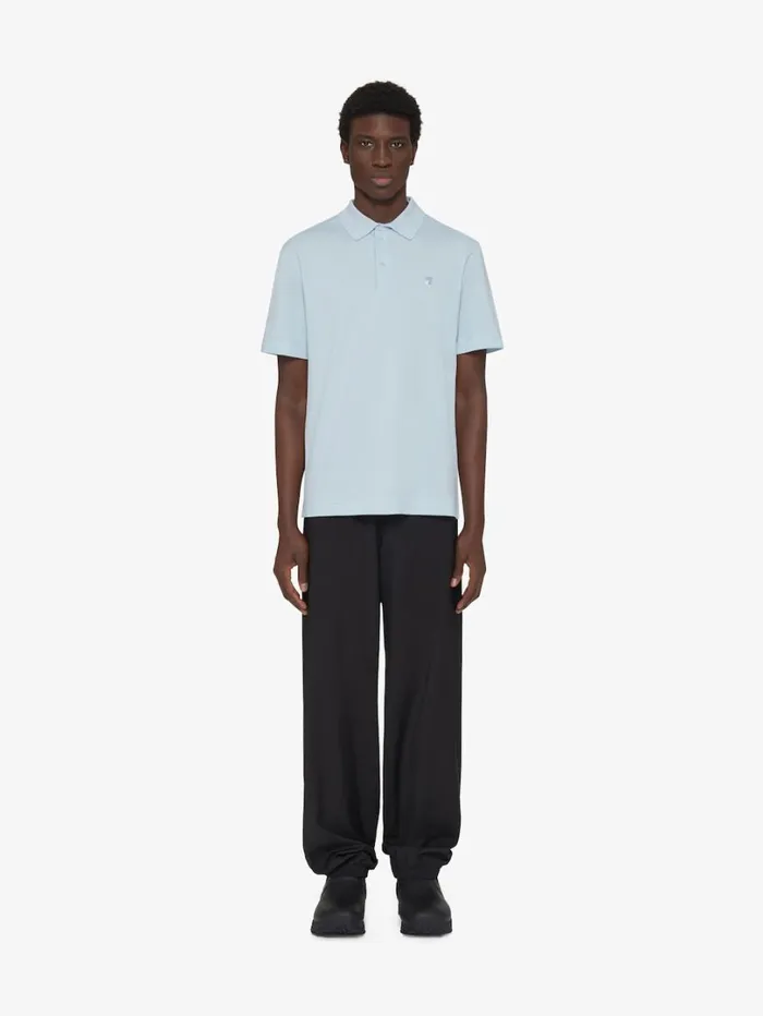 Givenchy Polo In Cotton With 4G Detail Sky Blue Men TShirts