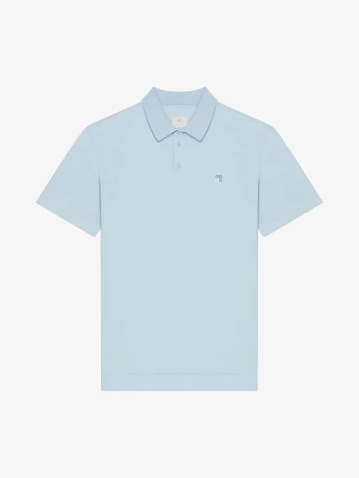 Givenchy Polo In Cotton With 4G Detail Sky Blue Men TShirts