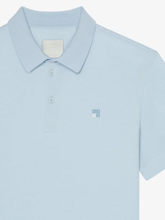 Givenchy Polo In Cotton With 4G Detail Sky Blue Men TShirts