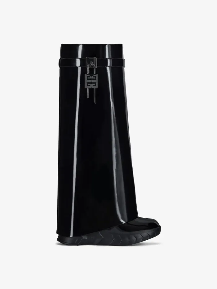 Givenchy Shark Lock Biker Boots In Patent Leather Black Women Shark Lock
