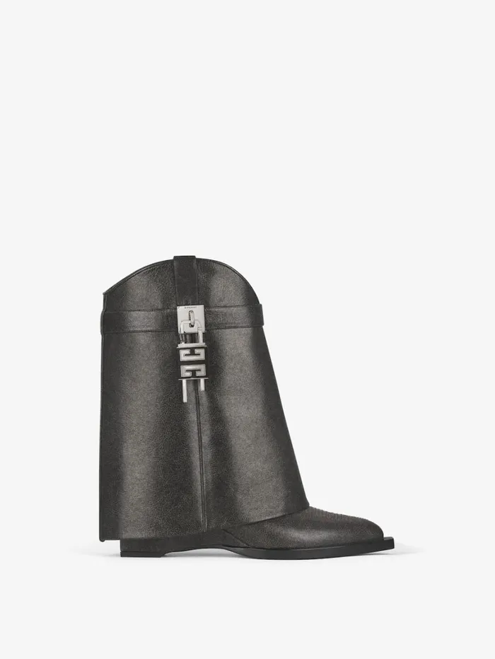 Givenchy Shark Lock Cowboy Ankle Boots In Aged Leather Black Women Shark Lock