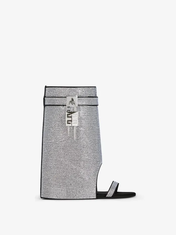 Givenchy Shark Lock Sandals In Satin With Strass Silvery Women Shark Lock