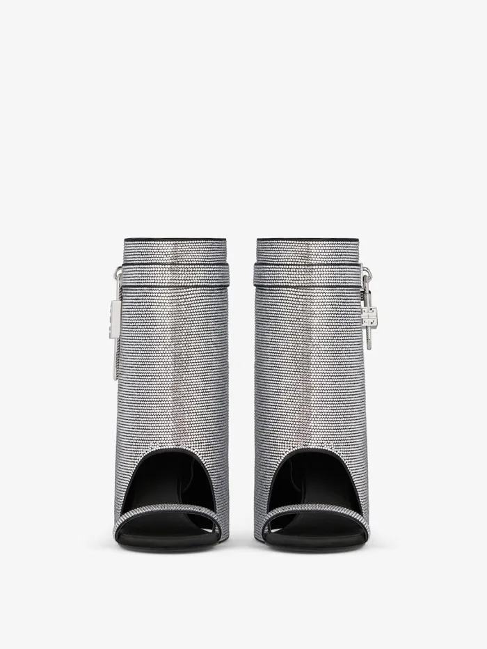Givenchy Shark Lock Sandals In Satin With Strass Silvery Women Shark Lock Givenchy Shark Lock Sandals In Satin With Strass Silvery Women Shark Lock