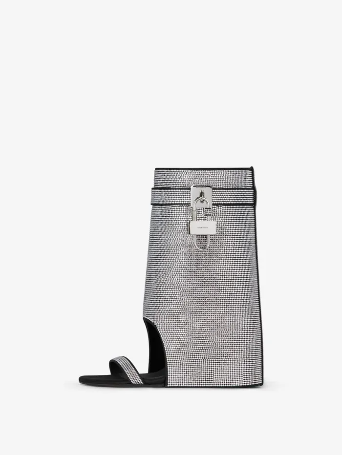 Givenchy Shark Lock Sandals In Satin With Strass Silvery Women Shark Lock Givenchy Shark Lock Sandals In Satin With Strass Silvery Women Shark Lock