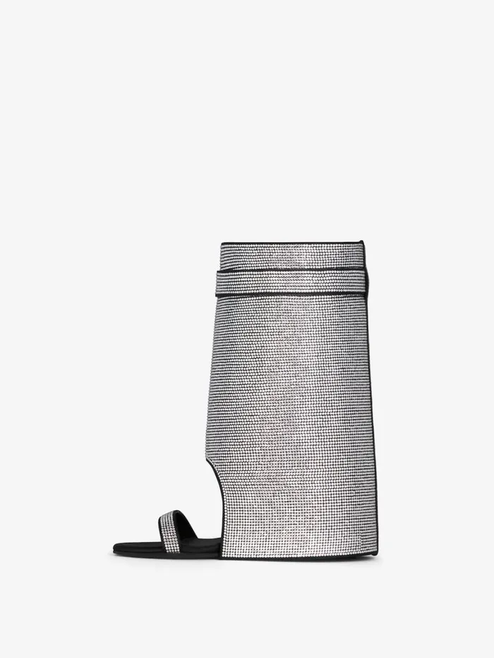 Givenchy Shark Lock Sandals In Satin With Strass Silvery Women Shark Lock Givenchy Shark Lock Sandals In Satin With Strass Silvery Women Shark Lock