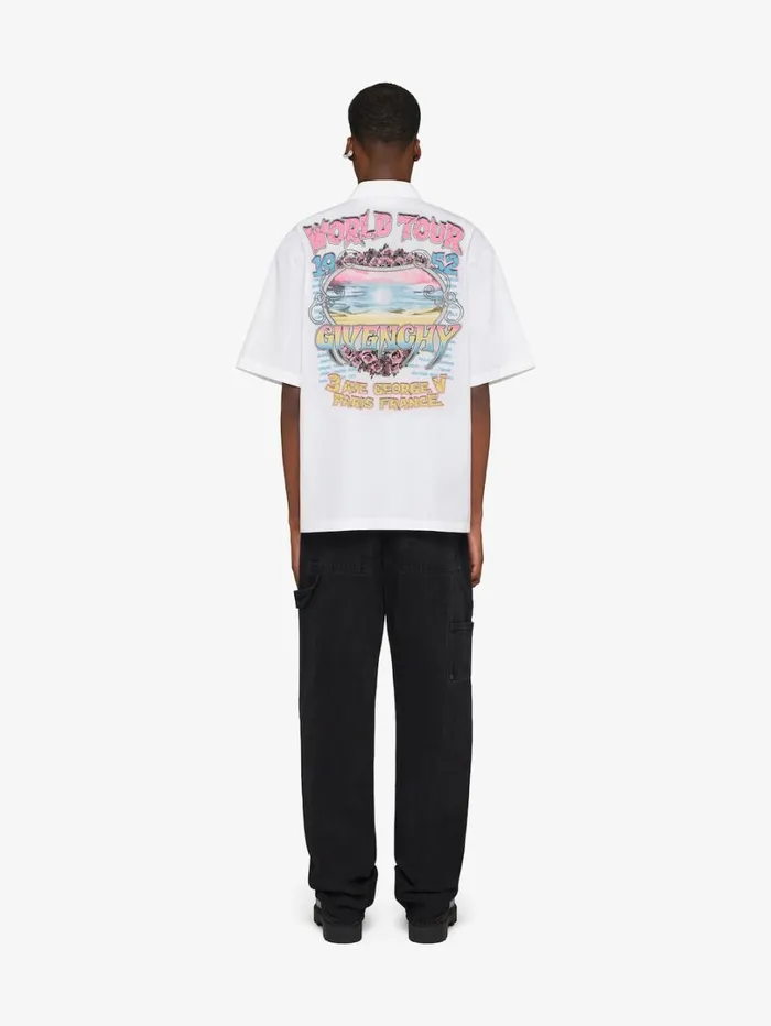 Givenchy Shirt In Poplin With GIVENCHY World Tour Print White Men Shirts