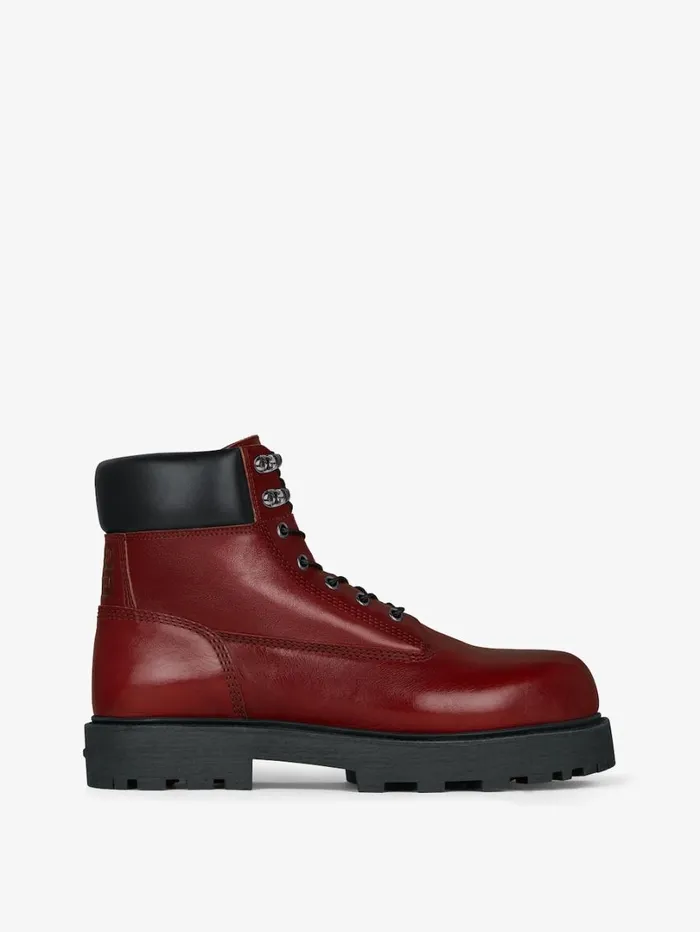 Givenchy Show Ankle Workboots In Shiny Leather Red Cherry Men Boots and Loafers