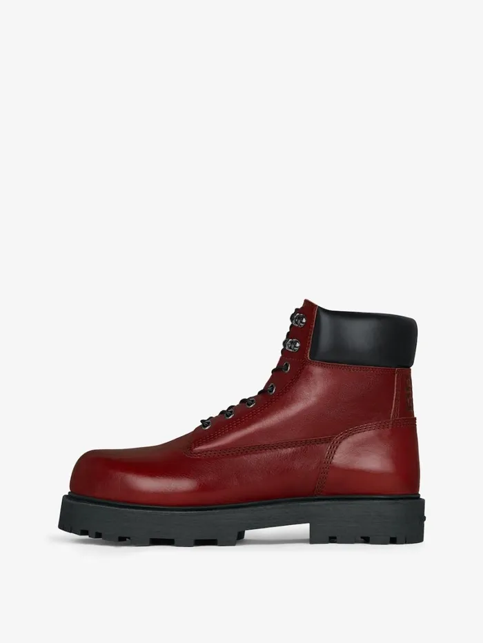 Givenchy Show Ankle Workboots In Shiny Leather Red Cherry Men Boots and Loafers Givenchy Show Ankle Workboots In Shiny Leather Red Cherry Men Boots and Loafers