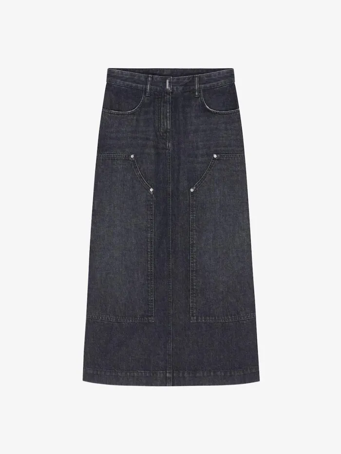 Givenchy Skirt In Denim With Patches Faded Black Women Skirts