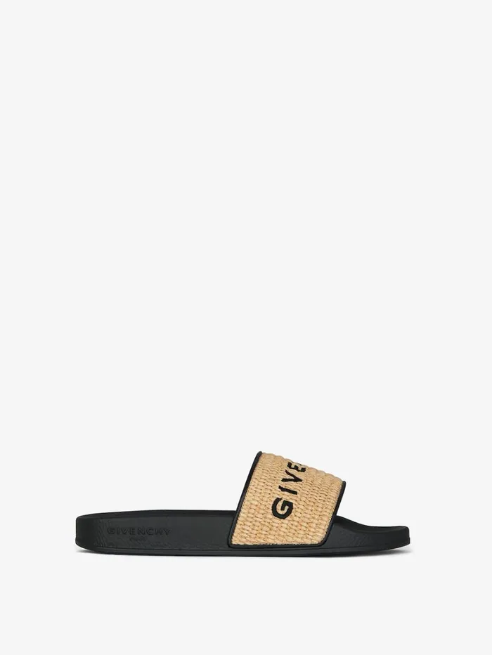 Givenchy Slide Flat Sandals In Raffia Blacknatural Women Slides and Sandals
