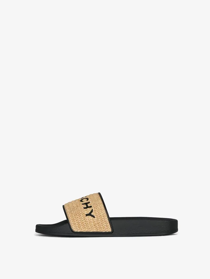 Givenchy Slide Flat Sandals In Raffia Blacknatural Women Slides and Sandals Givenchy Slide Flat Sandals In Raffia Blacknatural Women Slides and Sandals