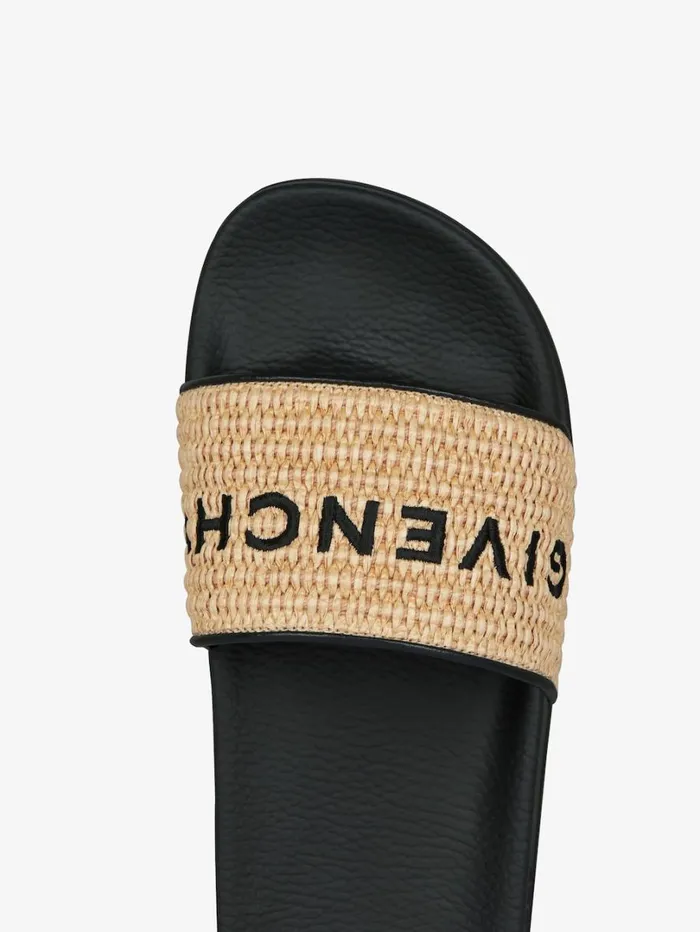 Givenchy Slide Flat Sandals In Raffia Blacknatural Women Slides and Sandals Givenchy Slide Flat Sandals In Raffia Blacknatural Women Slides and Sandals