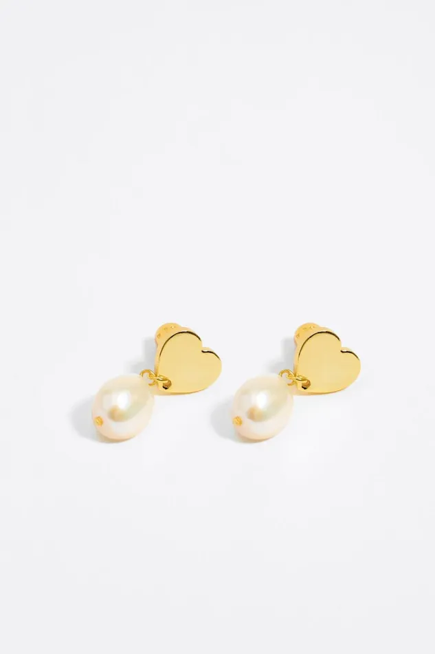 Gold Hearts And Pearl Earrings Gold Women Bimba Y Lola Jewelry Gold Hearts And Pearl Earrings Gold Women Bimba Y Lola Jewelry