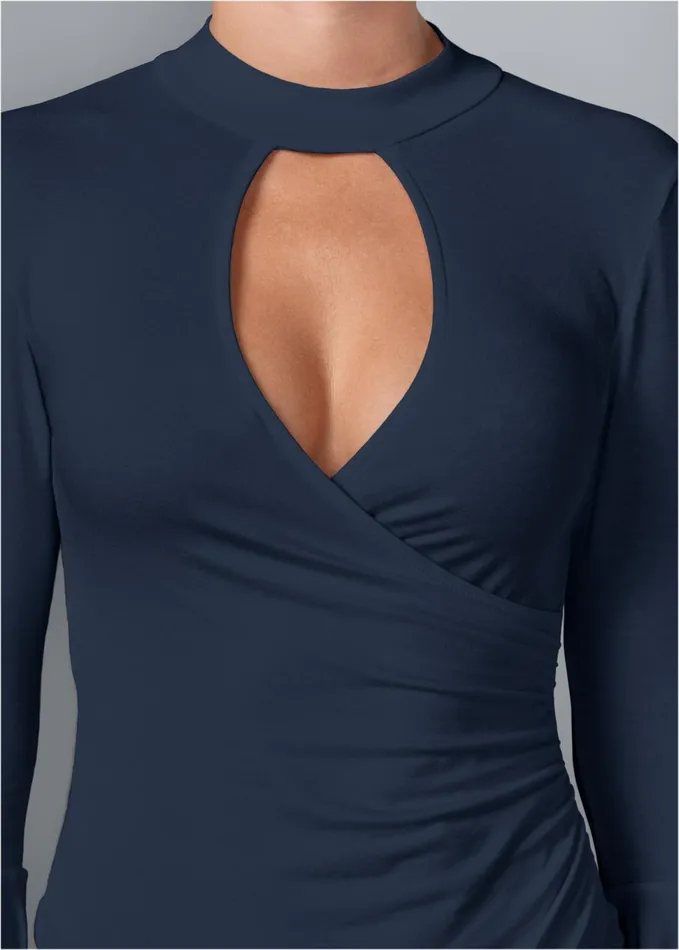GROMMET DETAIL SURPLICE TOP Navy Women VENUS Night Out Tops