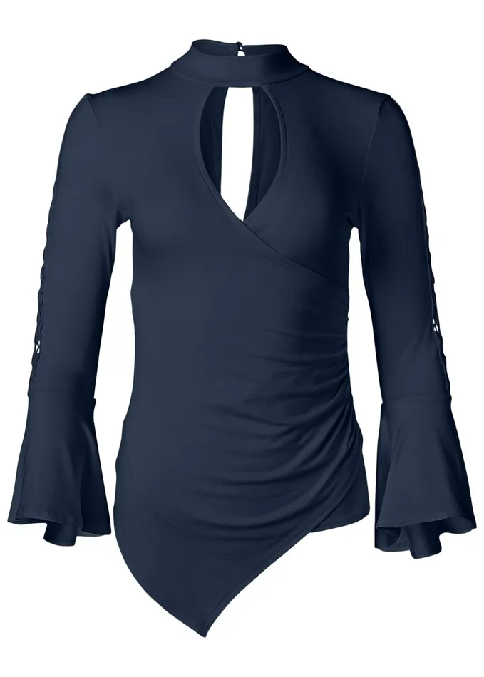 GROMMET DETAIL SURPLICE TOP Navy Women VENUS Night Out Tops