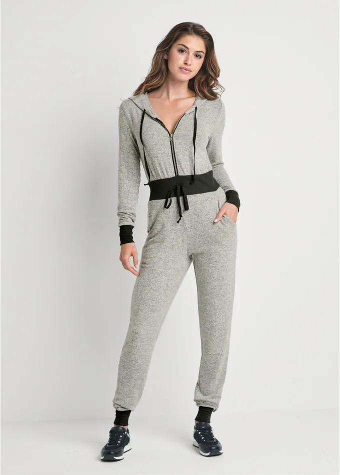 HACCI COLOR BLOCK JUMPSUIT Heather Grey and Black Women VENUS Jumpsuits