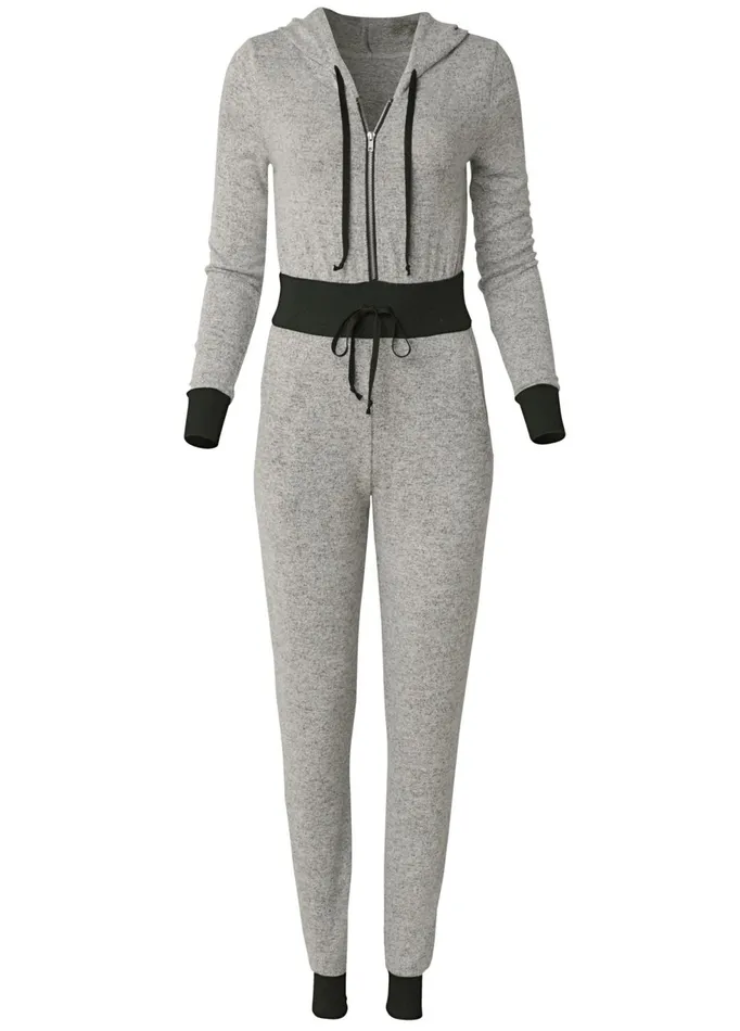 HACCI COLOR BLOCK JUMPSUIT Heather Grey and Black Women VENUS Jumpsuits