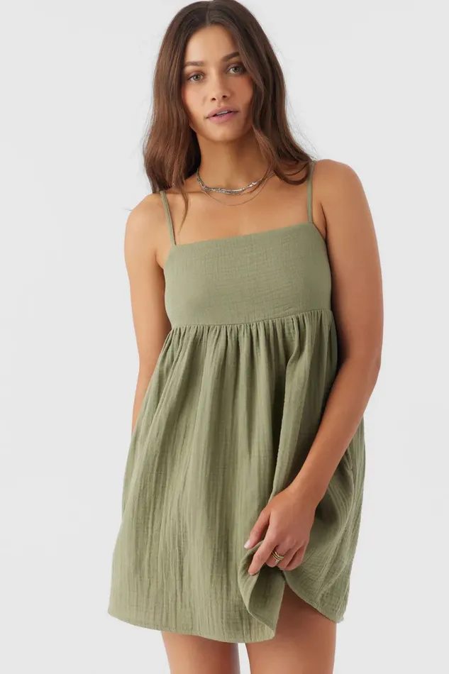 HADIA CRINKLE DOUBLE GAUZE MINI DRESS Oil Green Women O039NEILL Collections