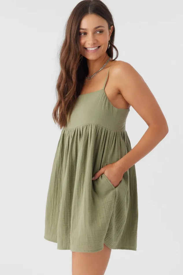 HADIA CRINKLE DOUBLE GAUZE MINI DRESS Oil Green Women O039NEILL Collections