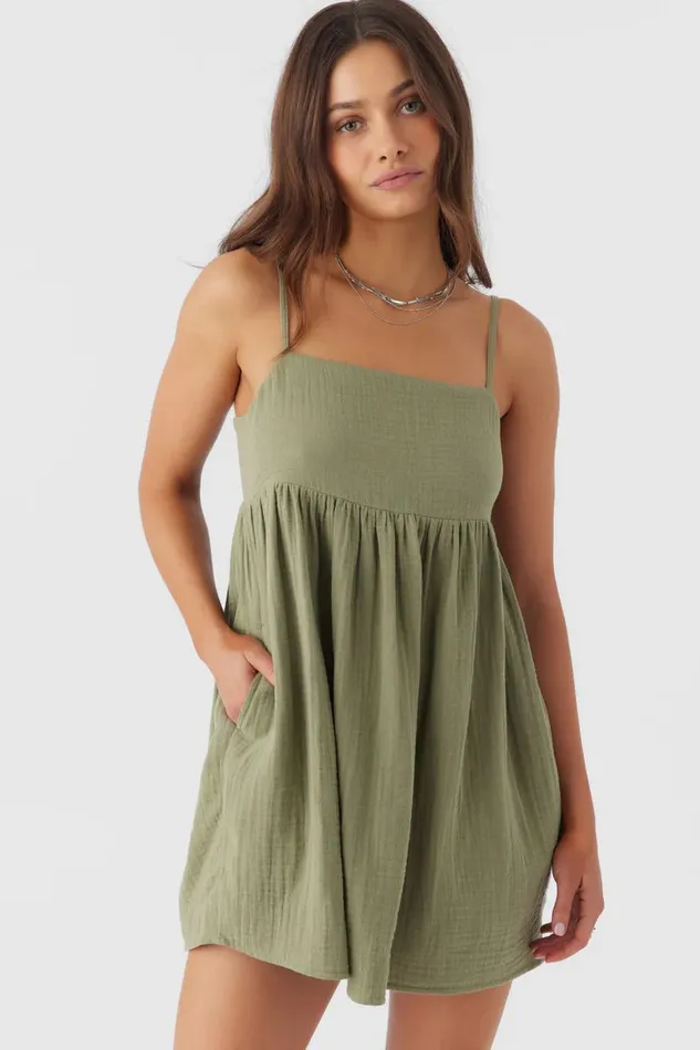 HADIA CRINKLE DOUBLE GAUZE MINI DRESS Oil Green Women O039NEILL Collections