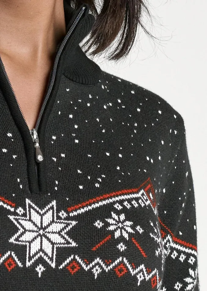 Half Zip Snowflake Sweater Black Multi Women VENUS Pullover