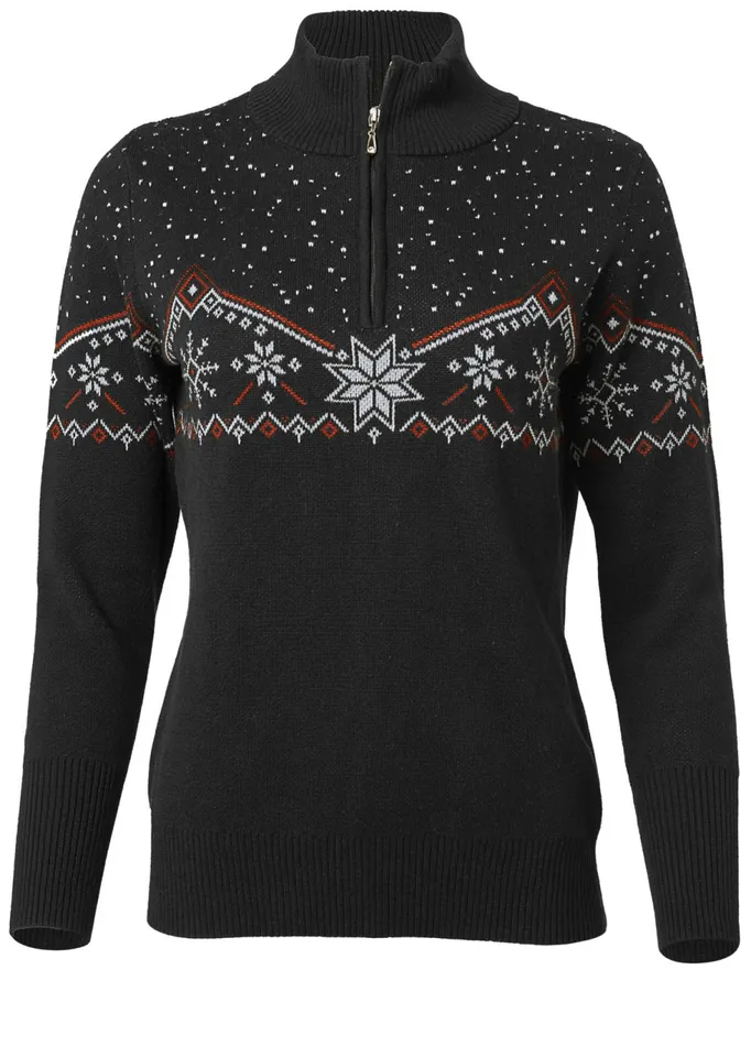 Half Zip Snowflake Sweater Black Multi Women VENUS Pullover