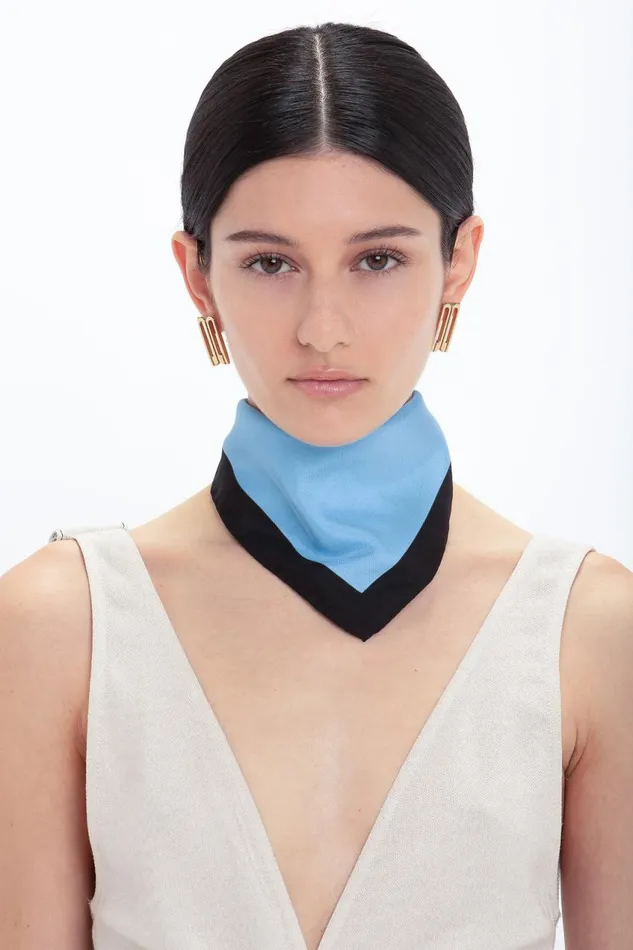 Hats and Scarves Women Victoria Beckham Colour Block Silk Scarf In Marina Hats and Scarves Women Victoria Beckham Colour Block Silk Scarf In Marina