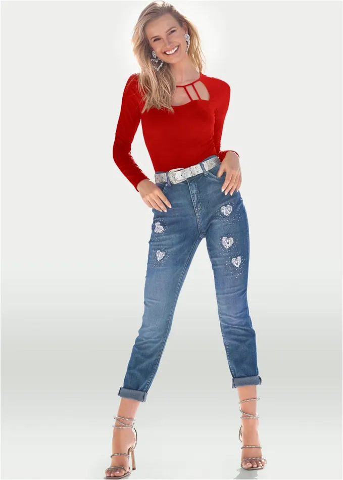 HEART PATCH JEANS Medium Wash Women VENUS Skinny