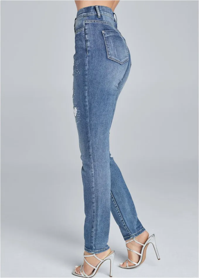 HEART PATCH JEANS Medium Wash Women VENUS Skinny