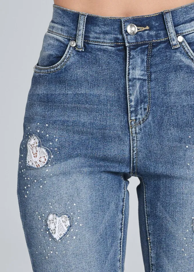 HEART PATCH JEANS Medium Wash Women VENUS Skinny