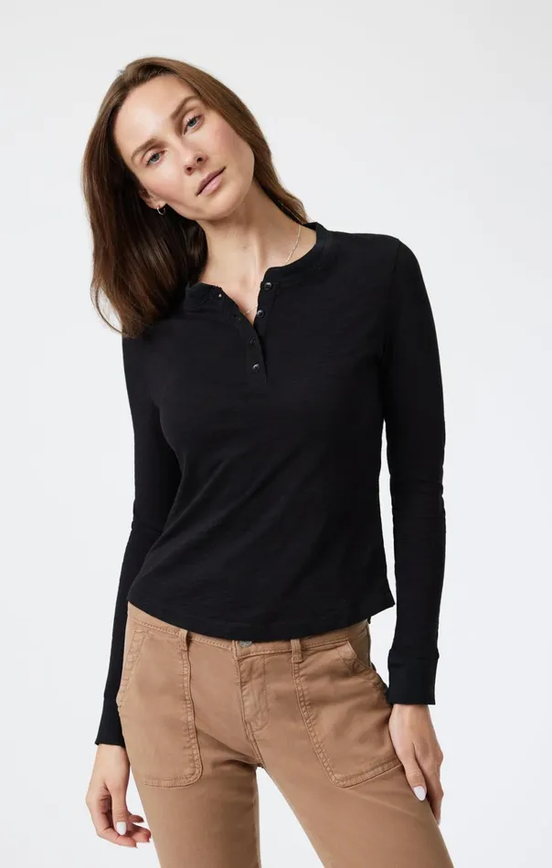 Henley TShirt In Black Women Mavi Jeans Tops and TShirts Henley TShirt In Black Women Mavi Jeans Tops and TShirts