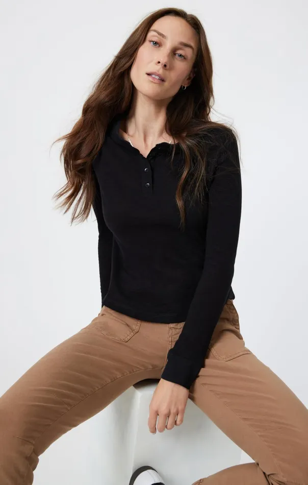 Henley TShirt In Black Women Mavi Jeans Tops and TShirts Henley TShirt In Black Women Mavi Jeans Tops and TShirts