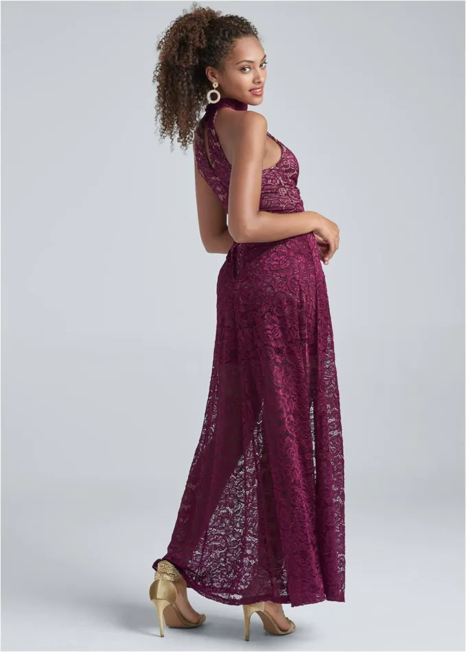 HighLow Lace Dress Wine Women VENUS Formal Dresses
