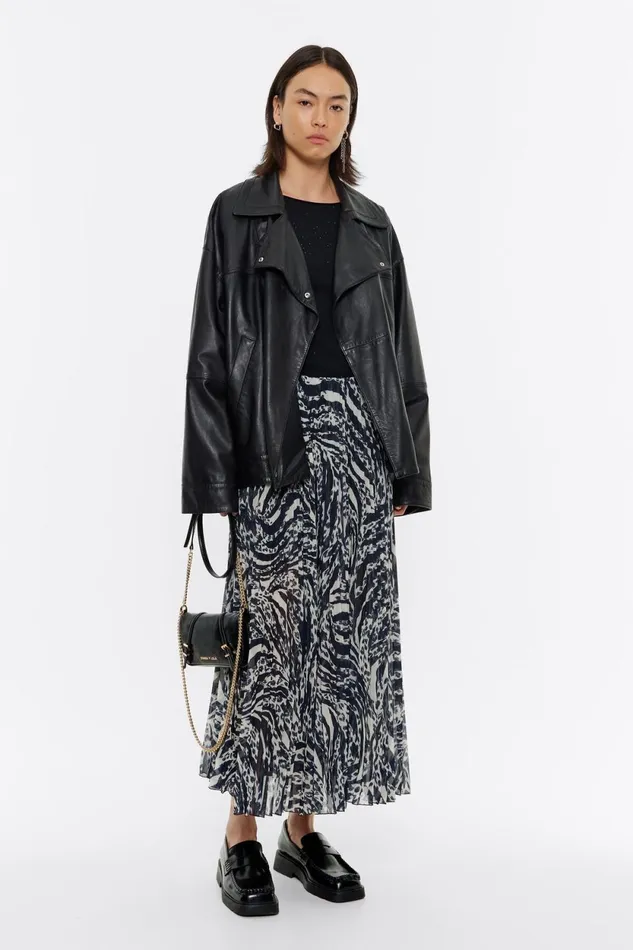 Ivory Pleated Zebra Midi Skirt Zebra Ivory Women Bimba Y Lola Skirts