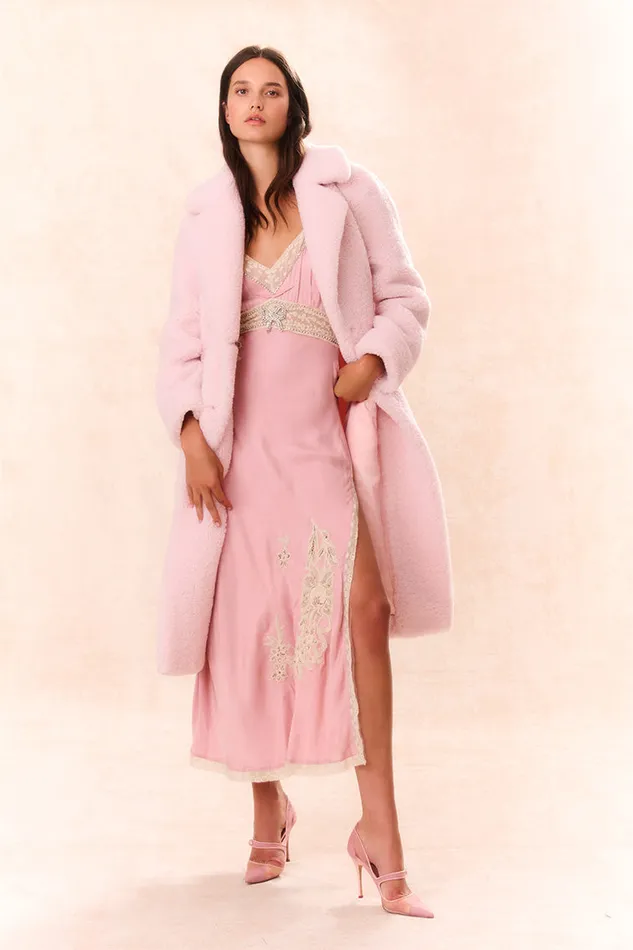 Jackets and Coats WomenKids LoveShackFancy Baileene Faux Shearling Coat Pale Pink